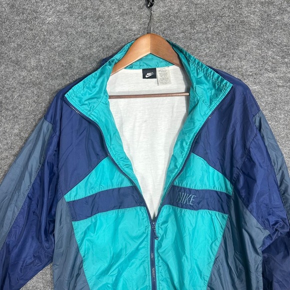 Vintage Nike Colorblock Windbreaker Jacket Men's Large Blue Teal Gray Athletic - Picture 10 of 14